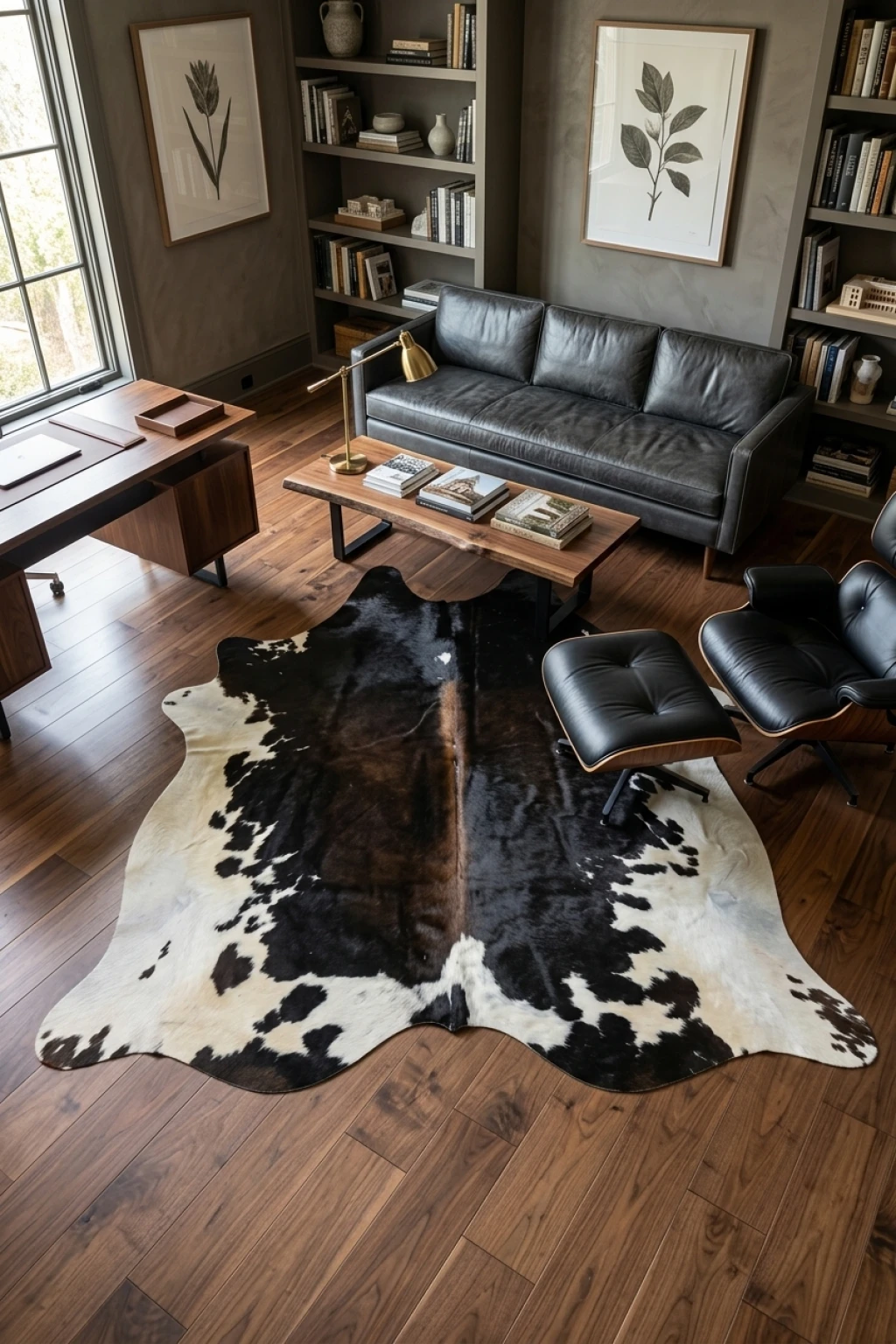 Audrey Black and white Cowhide Rug 7'8" L X 6'10" W