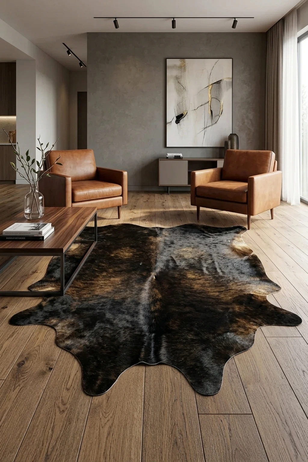 Ava Black Cowhide Rug 7'1" L X 6'5" W