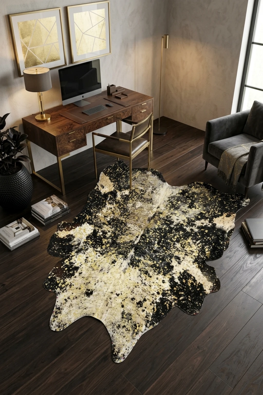 Luma Metallic Gold Cowhide Rug 8' L X 6'8" W