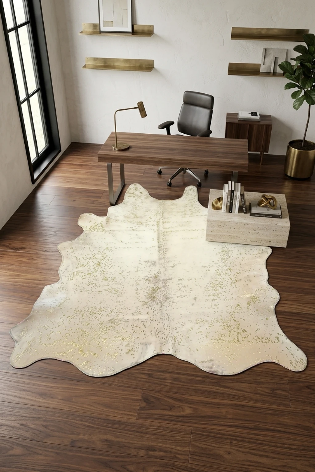 Luma Metallic Gold Cowhide Rug 7'6" L X 6'8" W