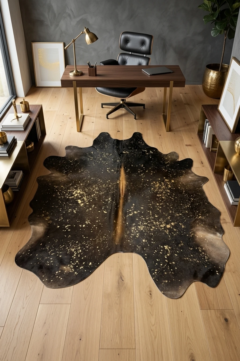 Luma Metallic Gold Cowhide Rug 8'8" L X 6'4" W